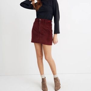 Stretch Velveteen Straight Zip Mini Skirt in Dark Cabernet